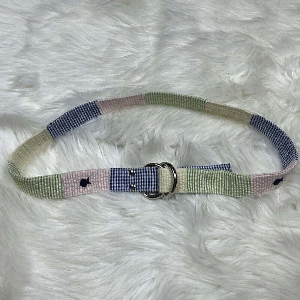 Blue Fish River Maax Belt Patchwork Seersucker D-Ring Preppy Pastel Size Medium